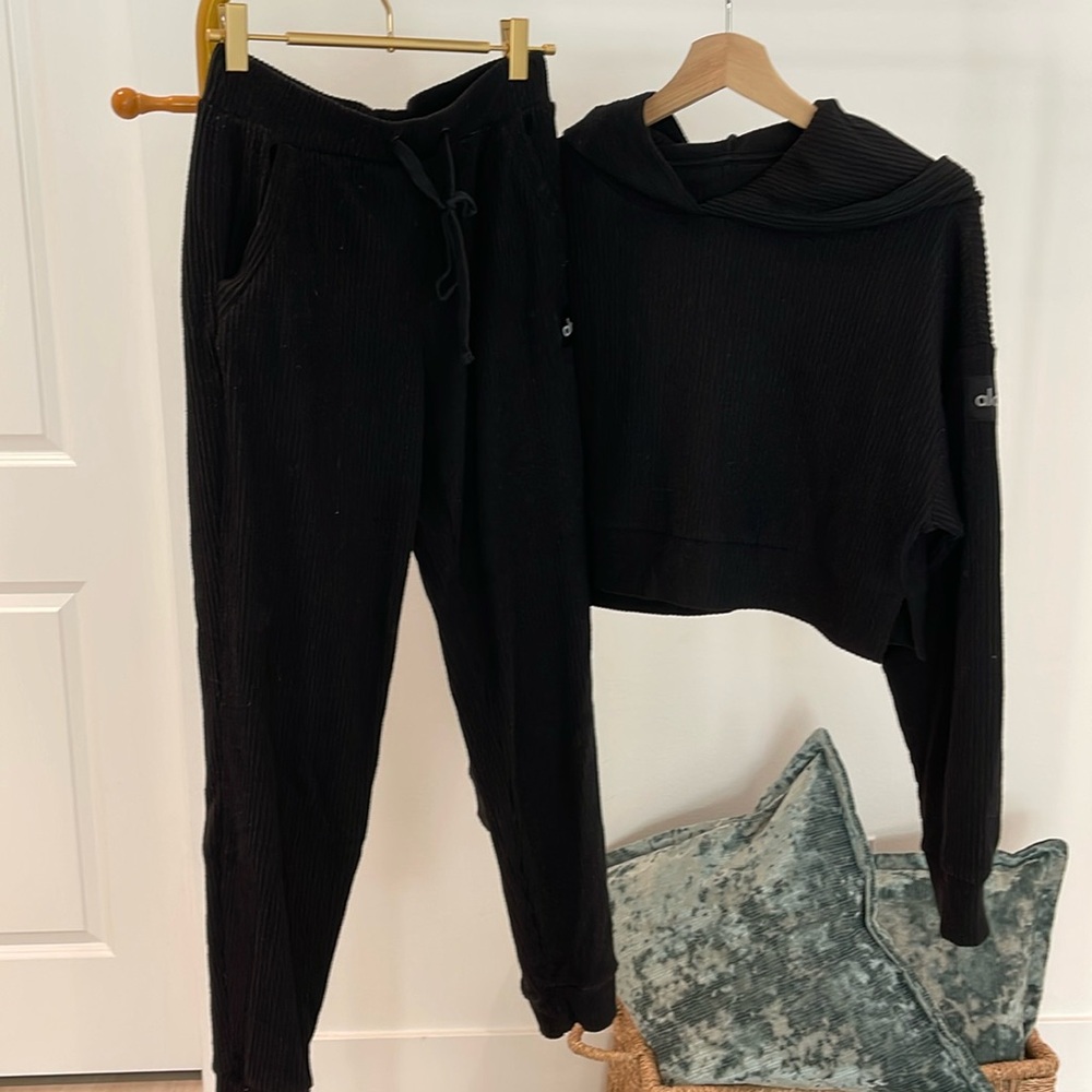 Alo sweat suit. Pull on tie waist with a crop hoodie.